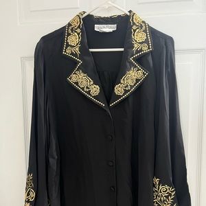 80s Diane von Fürstenberg gold and black, 100% silk blouse
